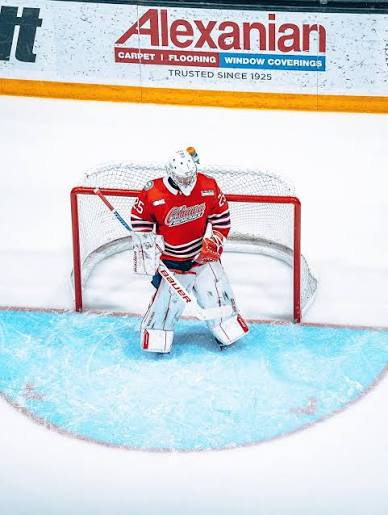 Reid Thomas in the crease for the Oshawa Generals
