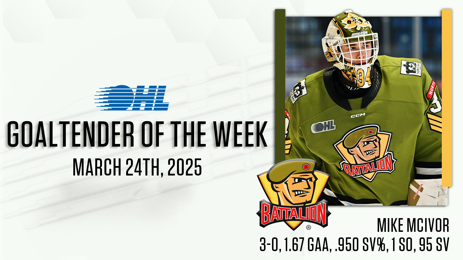 Mike McIvor, OHL goaltender trained by PWG